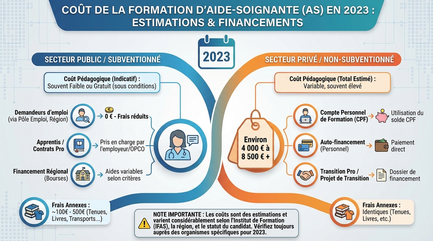 Combien coûte une formation d'aide soignante en 2023 ? 1 Les différents coûts de la formation aide soignante
