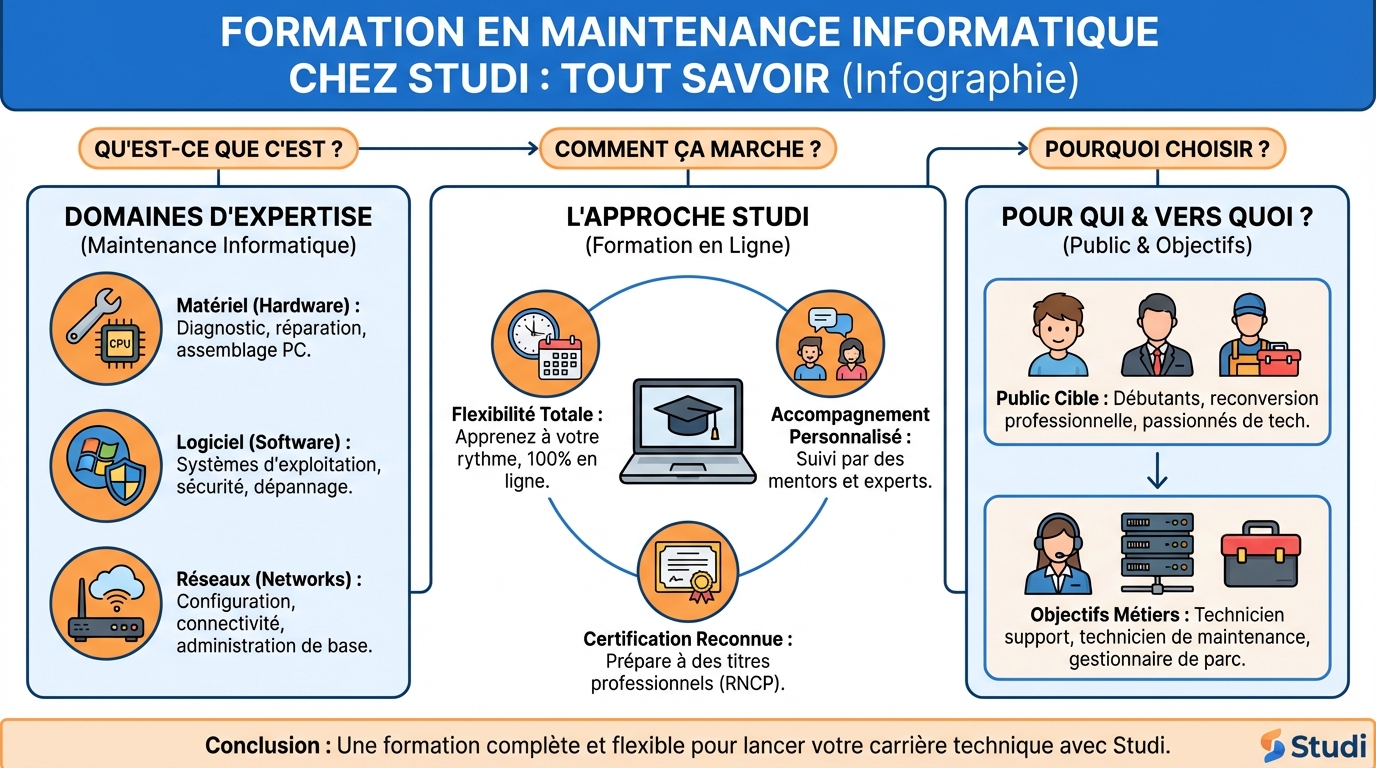Formation en maintenance informatique chez studi : tout savoir 1 Les compétences acquises lors de la formation