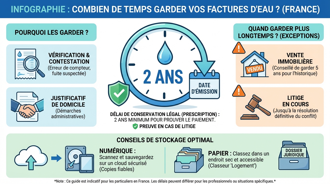 Durée de conservation des factures d'eau