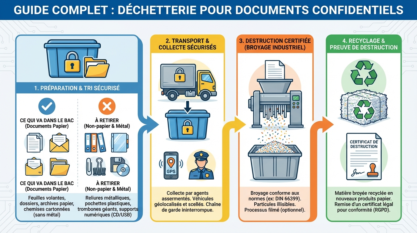 Déchetterie pour documents confidentiels : guide complet 1 Comment fonctionne la destruction de documents ?