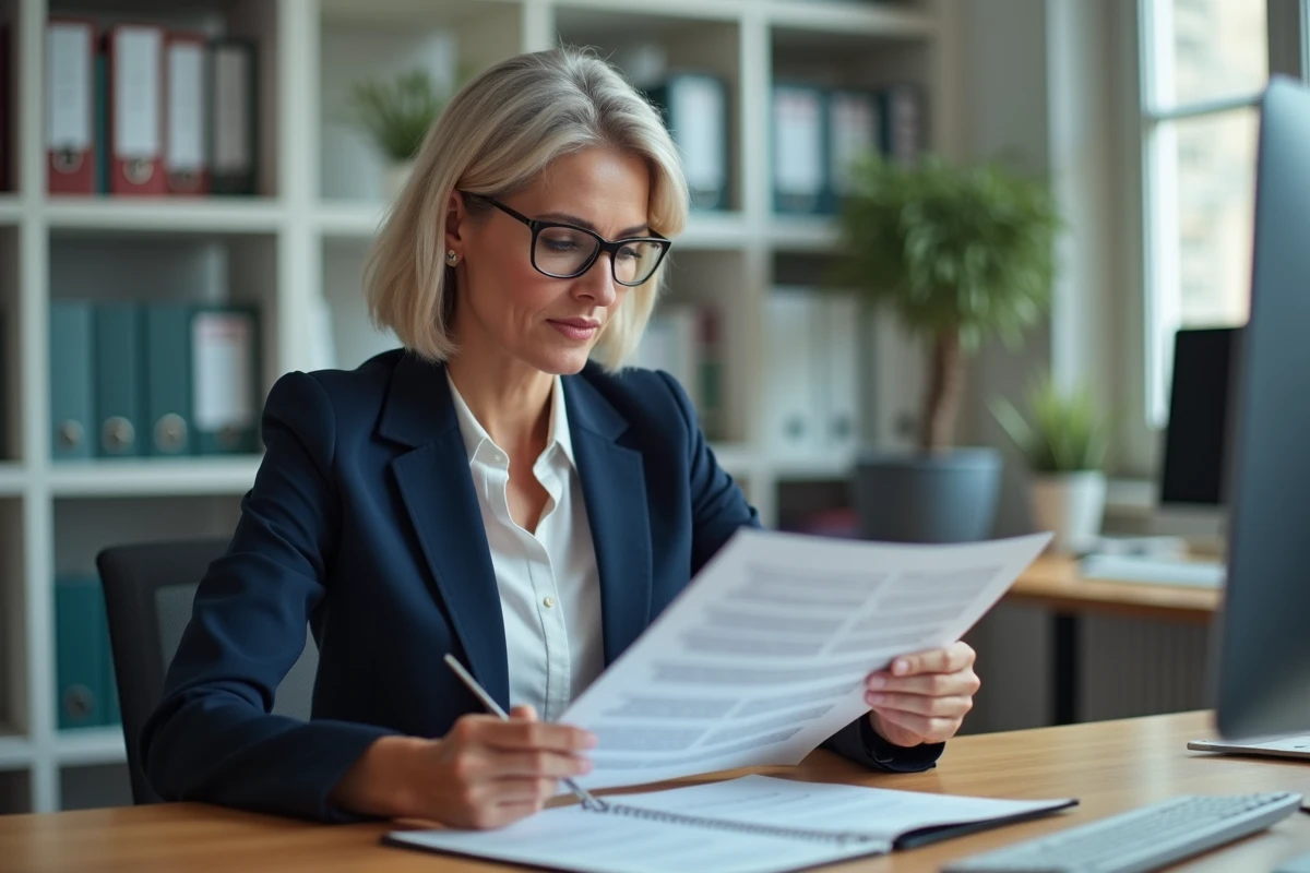 Femme consultant la liste des ERP dans un bureau administratif municipal