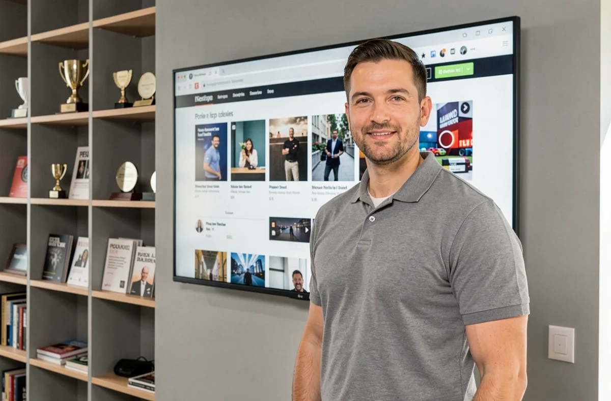 Chef de projet d'Ekimedia présentant une plateforme éditoriale numérique dans un espace d'agence médias