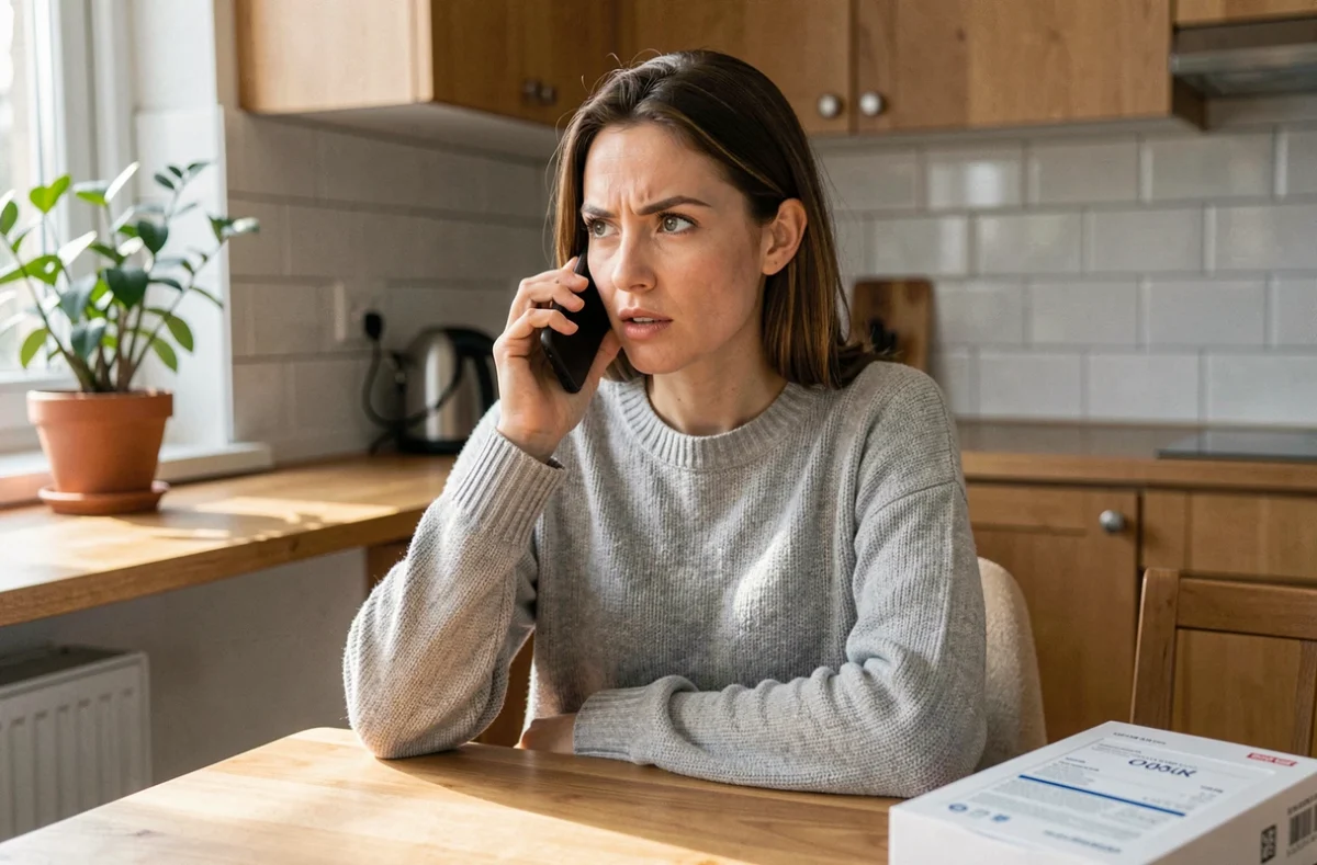 Femme appelant le service après-vente de Backmarket depuis son appartement pour demander un remboursement