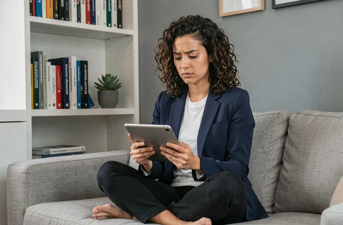 Femme entrepreneure consultant les aides disponibles pour entrepreneurs sur une tablette depuis son bureau à domicile