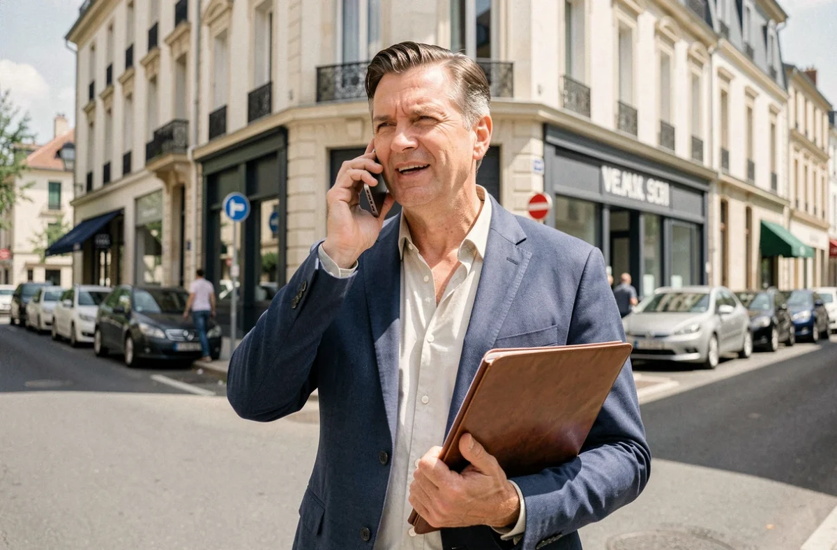 Gilles Marcoin, professionnel en communication indépendant, en déplacement dans une rue du Val-de-Marne