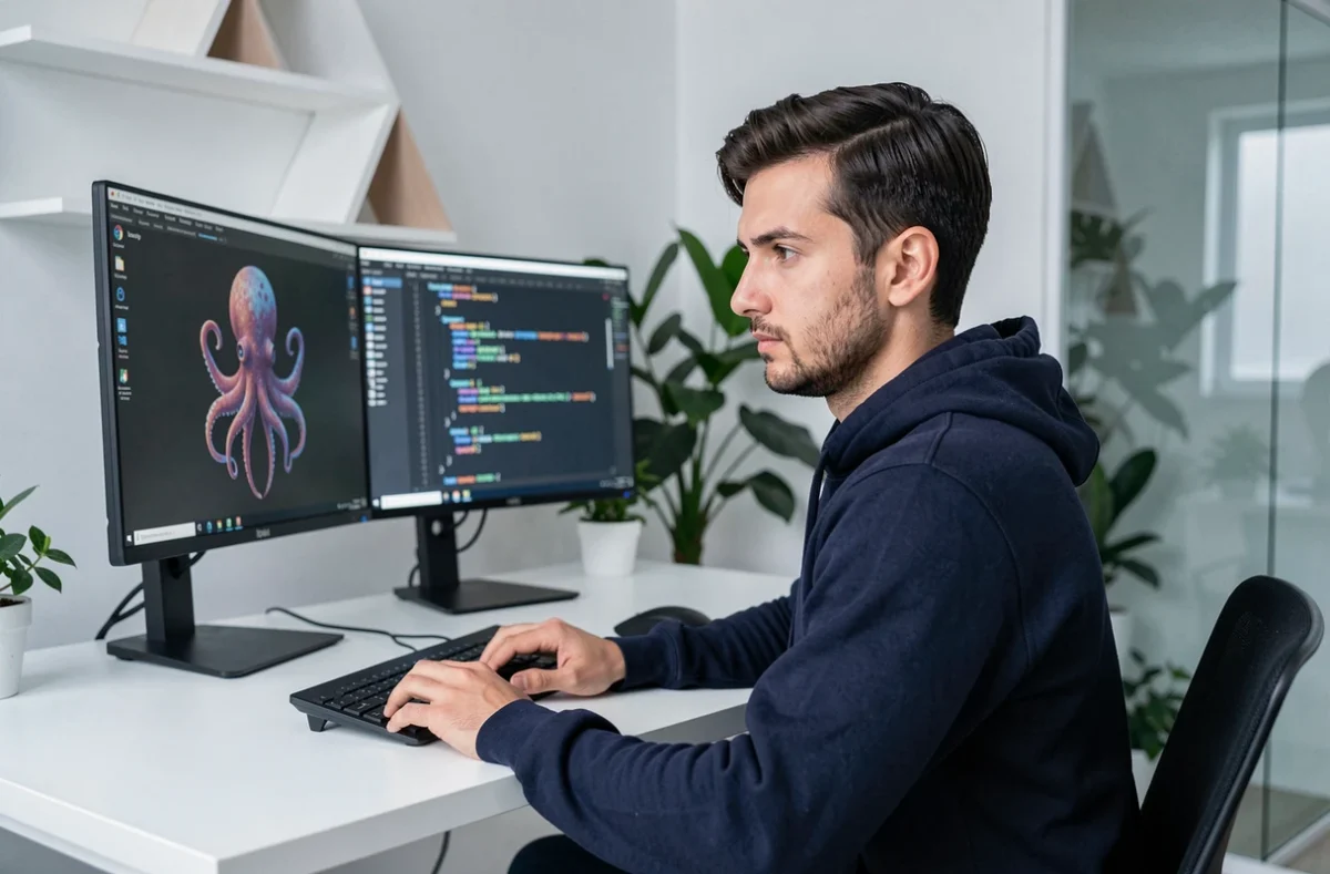 Développeur web chez Octopus Web travaillant sur un projet de création de site internet