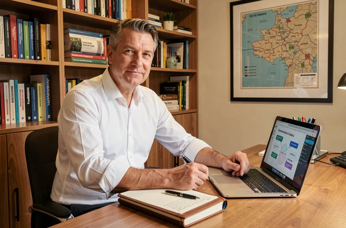 Michel Rebai, consultant en communication, travaillant dans son bureau personnel au sein du Val-de-Marne