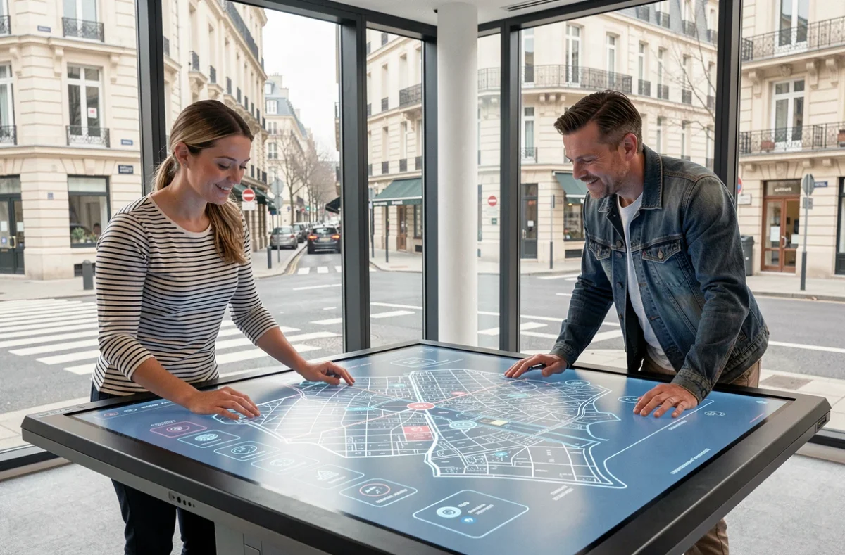 Équipe de Tramway Digital collaborant sur une interface de services numériques urbains