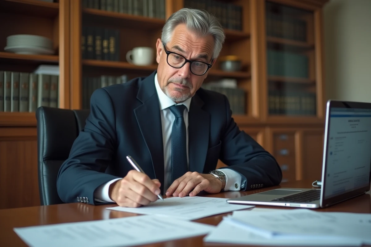 Un professionnel examine des documents officiels liés à une fermeture administrative d'entreprise